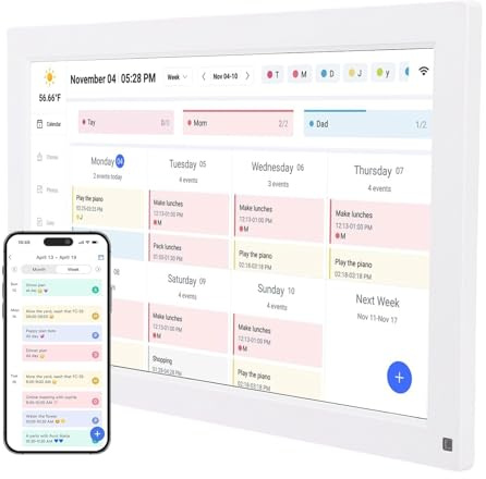 Vikye 15.6 Inch Smart Digital Wall Calendar, WiFi Touch Screen Family Planner with Chore Chart and Meal Plan, 1080P Electronic Calendar Syncs iOS, Digital Photo Frame for Kitchen (UK Plug)