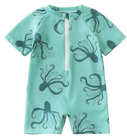 FEOYA Garçon Combinaison avec Zip Intégré Bébé Maillots Anti UV Une Pièce Garçon Maillot De Bain Piscine Short Flottant Flottant Protection Contre Le Soleil Poisson À Huit Pattes 3 6 Mois