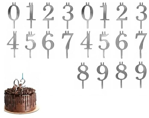 20 Stück Zahlen Kerzenhalter Set, Reusable Number Candles, Candle Holder Set für Geburtstagskuchen, Metall Number Candle Holder, Dekoration für Jubiläum, Hochzeit, Party, Umweltfreundlich und Stabil