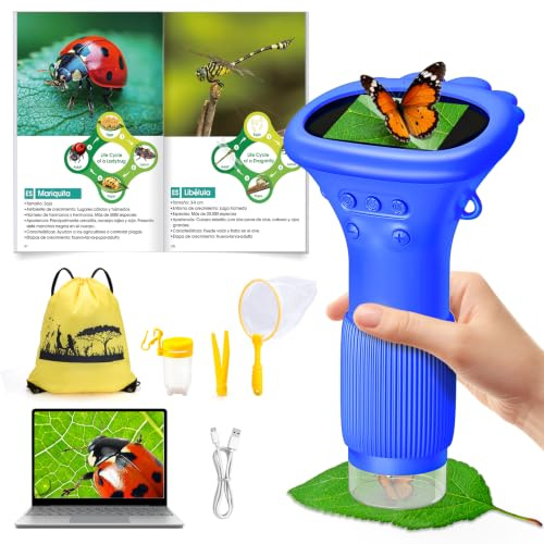 Microscope Numérique pour Enfants avec Écran IPS 2.0 Pouces, USB Rechargeable, 8 Lumières LED, Grossissement 1000x, Microscope Portable de Poche, Cadeau Garcon Fille 3-12 Ans - Bleu