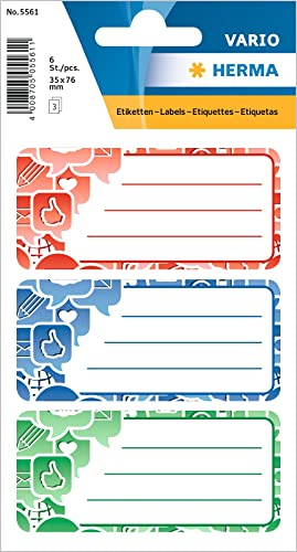 HERMA 5561 Buchetiketten zum Beschriften Social Icons, 9 Stück, 76 x 35 mm, selbstklebend, liniert, Buchaufkleber für Schule Kinder Mädchen Jungen, blanko Heftetiketten Aufkleber, bunt