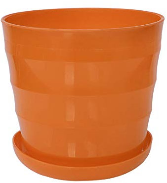 sourcing map Pot de Fleur Pot de Plante avec Plateau ière Décor Intérieur Bureau Rond Plastique Orange Hauteur 17cm