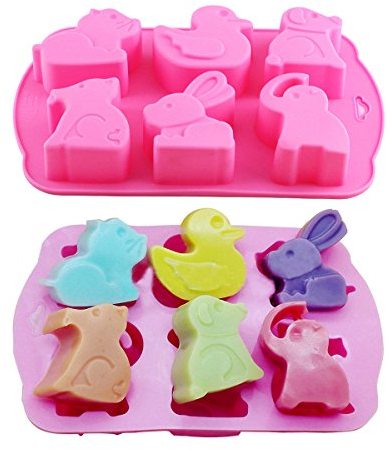 2-Pack Animals Chocolate Molds - MoldFun Duck Dog Cat Rabbit Elephant Silicone Mold for Baking Muffin Cupcake, Ice Cube, Jello, Soap, Bath Bomb, Lotion Bar