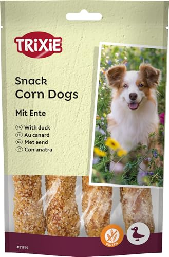 TRIXIE Hundeleckerli Premio Corn Dogs mit Entenfleisch – 100 g, 4 St. | Leckere Belohnung für jeden Tag – glutenfrei, ideal beim Training oder als Snack zwischendurch, mit hohem Fleischanteil