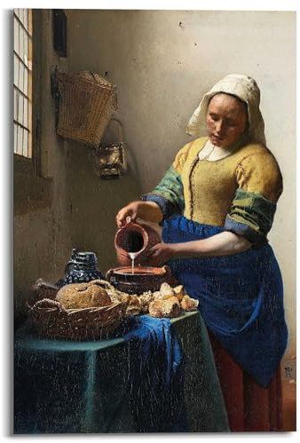 REINDERS Wandbild, Vermeer Dienstmagd mit Milchkrug, Wohnzimmer, Bilder, Wanddeko, Room Decor, MDF, Mehrfarbig, 90x60cm