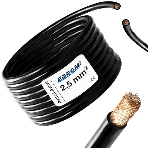 Ebrom Black battery cable (-) per metre H07V-K 2.5 mm² - 4 mm² - 6 mm² - 10 mm² - 16 mm² - 25 mm² - 35 mm² - 50 mm² or 70 mm² - 100% OFC copper battery cable - choice in increments of 1M