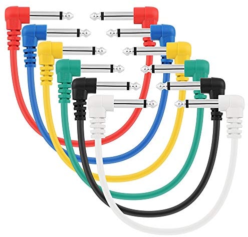 Pxyelec 30 cm Short Audio Guitar Patch Cable, 6.35 mm (1/4 inch) Guitar Instrument pedal Cable for Effect Pedals, Pack of 6