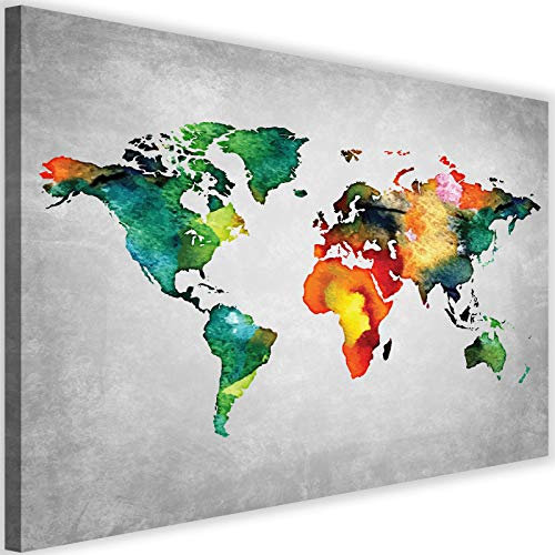 Feeby Wandbild XXL Landkarte Bilder mit Kork Weltkarte Geograpie bunt 120x80 cm