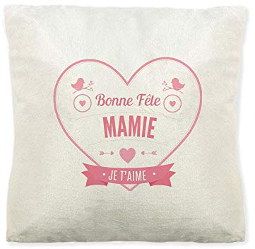 Mygoodprice Kissen aus weichem Fleece, Bedruckt, 40 x 40 cm, Aufschrift „Bonne fête Mamie Coeur“, Rot