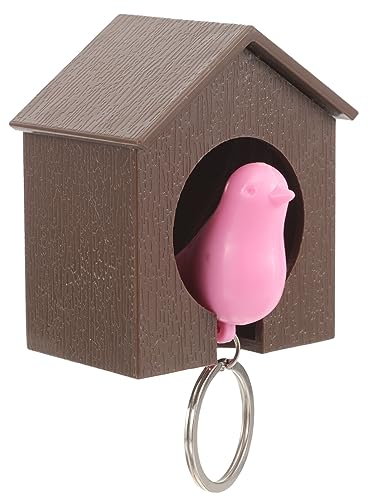 VOSAREA Schlüsselanhänger Vogelhaus Schlüsselring Ring Vogel Pfeife Schlüsselanhänger (Braunes Vogelhaus und rosa Vogel)