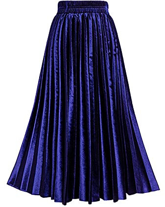 TONCHENGSD Damenrock mit hoher elastischer Taille, Samt, Midi, lang, plissiert, schwingend, gerüscht, Königsblau, X-Groß