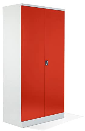 Schrank & Stuhl XXL Werkzeugschrank – Werkstattschrank mit 4 höhenverstellbaren Fachböden, Stahlschrank für Werkzeuge, 195 x 92 x 60 cm (H x B x T), Grau/Rot