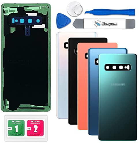 Eonpam Akkudeckel für Samsung Galaxy S10 G973 Rückseite Glas Backcover Ersatz Reparatur Set mit Kameraglas (Prisma Grün)