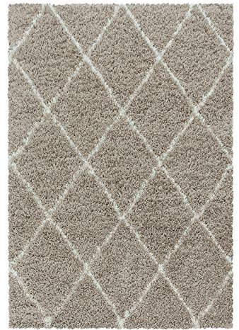 Hochflor Wohnzimmer Teppich Modern Deko Geometrisch Design Flauschiger & Weicher Langflor Shaggy Rechteckig Teppich Schlafzimmer Farbe: Beige, Grösse: 280 x 370 cm