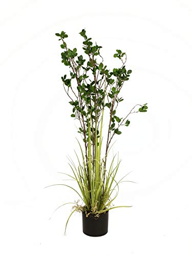 EUROPALMS Immergrünstrauch mit Gras, Kunstpflanze, 120 cm | Immergrünes Arrangement im Dekotopf