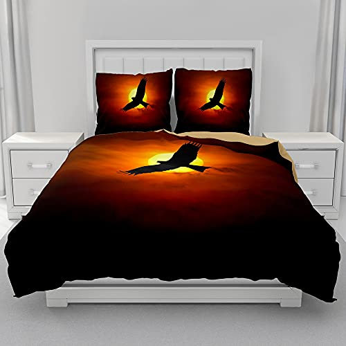 Morbuy Mikrofaser Bettwäsche + Kissenbezug 80x80cm, Tierdruck Bettwäsche-Set Bettwäsche Set für Erwachsene Kinder, Weiche Bettbezug Set mit Reißverschluss (135x200cm,Adler)