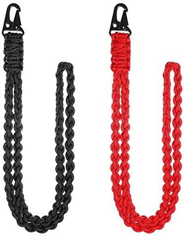 Umhängeband für den Hals, flippige robuste Halskette, Paracord-Schlüsselband mit Haken für Schlüssel, Handgelenk-Umhängeband für Outdoor-Aktivitäten, Kamera, Reisen (schwarz und rot) 2 Stück