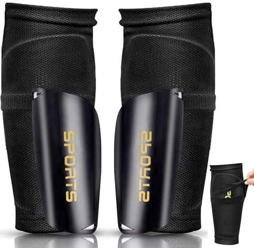 Mizijia Fußball-Schienbeinschoner Socke, Schienbeinschoner Mit Tasche, Fußballspiel Beinschutz Ärmel für Kinder, Jugendliche, Herren, Unisex Erwachsene (Schwarz, S)