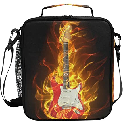 TropicalLife Musik-Lunchbox für E-Gitarre, wiederverwendbar, isoliert, Feuerflammen, Gitarre, Mahlzeit, Kühltasche für Damen, Herren, Teenager, Schule, Büro, Outdoor
