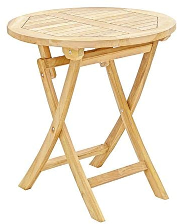 OUTLIV. Portland Klapptisch,Durchmesser 70 cm, mit Gestell und Tischplatte aus hochwertigem Teakholz