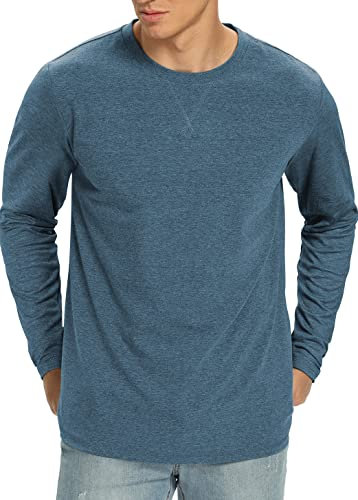 NITAGUT Men's Premium Cotton Crew Neck T-Shirt (Short & Long Sleeve), 01 Heather Blue, XL
