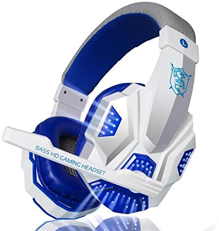 ZZjingli PC780 Over-Ear Gaming Earphone Subwoofer Stereo Bass Headband Headset with Microphone & USB LED Light (Color : White Blue)