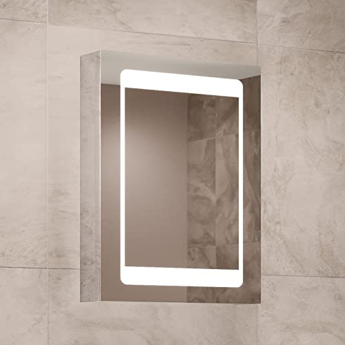 Illuminated Bathroom Mirror Cabinet with LED Lights 450x600mm IP44 Rated - Atlanta Heated Bathroom Mirror with Lights and Shaver Socket,Heated Demister Pads & Motion Sensor,Wall-Mounted Vanity Mirrors