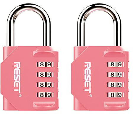 RESET-060 4-stelliges Zahlenschloss, geeignet für Turnhallen, Schulen, Spinde, Torfallen, Zäune, Werkzeugkästen, Hochsicherheit, Rosa, 2 Packung