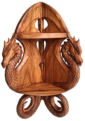 Hobbit-Style Drache Eck-Regal DRACONI 70 cm 2 Ablagen Rustikales Wandregal Bücherregal Küchenregal Handarbeit Holz