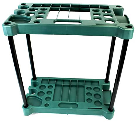 Unibos Mobile Weatherproof Garden Tool Storage Rack - Lightweight Portable Caddy - Free Standing Unit Tidy Organiser for 40 Garden Tools with Multiple Pouches - Easy Assembly, Durable Plastic