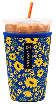 Sok It JavaSok Iced Coffee & Cold Soda Insulated Neoprene Cup Sleeve (Yellow Daisies, Medium: 22-28oz)