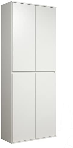 trendteam smart living - Nevada - Mehrzweckschrank - Weiß - Allzweckschrank mit 8 Fächern und 6 verstellbaren Einlegeböden - (BxHxT) 74 x 191 x 34 cm - inkl. ausziehbarer Kleiderstange - kratzfest