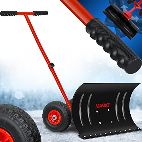 MASKO® Pala da neve su ruote regolabile in altezza – 5 posizioni regolabili in altezza, pala da neve, pala da neve che non danneggia la schiena, pala da neve 75 cm, larghezza di lavoro 42 cm