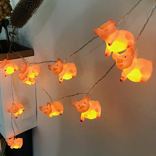 Riaxuebiy 20 LEDs Niedliche Schweineformschnur Lichter Schwein Nacht Schwein Fee Leichte Batterie für Schlafzimmer Halloween Weihnachtsfeiertagsfeier Klassenzimmer Dekoration (3m/20led, Schwein)