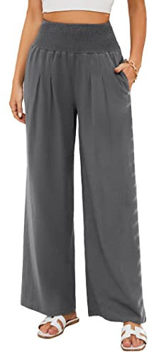Famulily Women Summer Cotton Linen Beach Trousers Comfy Lounge Pants with Pockets Dark Grey XL
