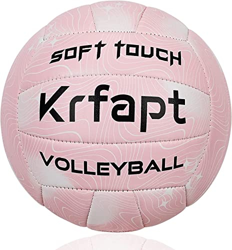 Krfapt Volleyball & Beachvolleyball Größe 5 Offiziell – Soft Touch Trainingsball für Outdoor/Indoor, Wasserfest mit Ripples Design(Pink)