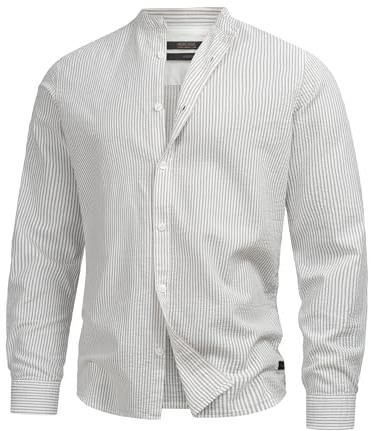 Indicode Herren INCari Sommer-Hemd gestreift aus Baumwolle | Herrenhemd für Männer Covert Green, XL