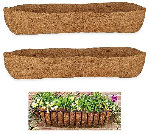 APACALI 2 PCS Basket Liners for Wall Planters 36 Inch, Hanging Baskets Liners, Coconut Fiber Coco Liner, Brown Trough Liners for Wall, Garden, Balcony and so on