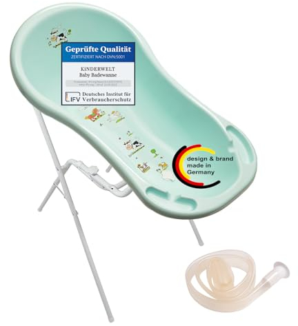 Funny Farm aquamarin Baby Badewanne XXL mit Stöpsel + Badewannenständer + Ablaufschlauch
