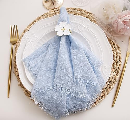 Stoffservietten mit Fransen, 100% natürliche, weiche Baumwolle, waschbar, für Hochzeiten, dekorativ, Dinnerpartys, Familie, den täglichen Gebrauch, 40,6 x 40,6 cm, 12 Stück, hellblau