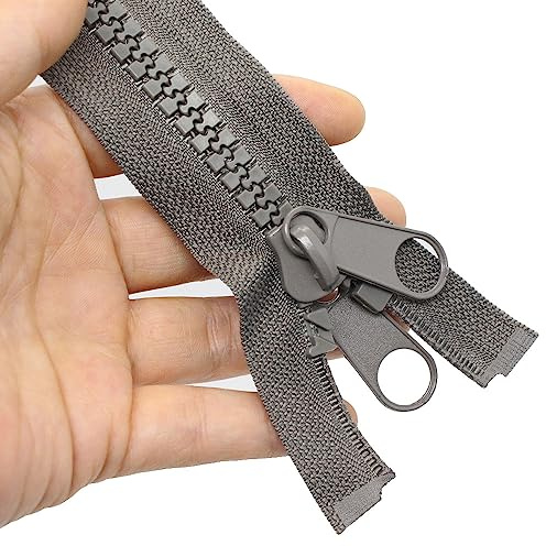 MebuZip 213 cm #10 Reißverschluss Kunststoff Teilbar 8,5mm DPGrau | Doppel-Schieber-Reißverschluss Reissverschluss mit Doppelten Ziehen für Zelte Deckung Schlafsack