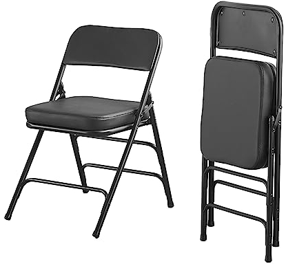 KAIHAOWIN Pack 2 Sillas Plegables con Asiento Acolchado Ultragrueso, Silla Plegable para Uso en Interiores, Cómodas Sillas de Metal con cojín Blando, Sillas Plegables Comedor Negro