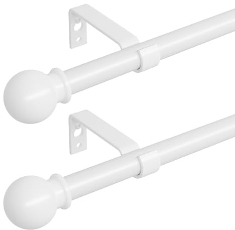 2er Pack Gardinenstange Weiß 80-156 cm Mit Halterung, 16mm Durchmesser für Scheibengardinen. Wandmontage, Matt, Spleißen Verstellbare