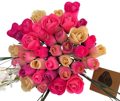 The Original Wooden Rose Blumenstrauß mit geschlossenen und halboffenen Knospen, Rosa Blüten, 3 Dutzend