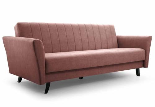 mb-moebel Sofa mit Schlaffunktion und Bettkasten, Kippsofa Klappsofa Schlafsofa Clic-Clack Couch für Wohnzimmer Federkern Sofagarnitur Polstersofa 231x90x93 cm - Angelli (Rosa - Kronos 19)
