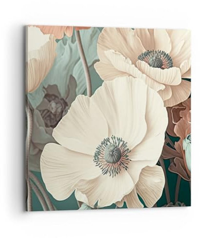Moderne Impression sur Toile 70x70cm Image Tableau Decoration Murale Fleurs Plantes Pastel Grand Tableaux Decoratifs Muraux Chambre Cuisine Carré Deco Cadre Décoration Salon Art Wall AC70x70-5925