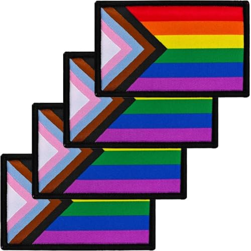 Hrippy 4pcs Progress Pride Regenbogenflagge Patch Schwule Flaggen Bestickte Patches LGBTQ Flags Military Patch Für Kleiderhut -rucksäcke Pride Dekorationen