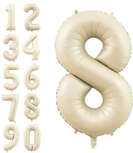 Number 8 Balloon Beige,40 Inch Large Cream Foil 8 Helium Balloons for Boys Girls Birthday Anniversary Decorations