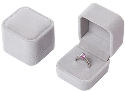 Voarge Schmuck Etui für Ring, Samt Ring-Box, Geschenk-Verpackung, ring geschenkbox, für verlobung heiratsantrag, Grau, 50 x 55 x 45 mm