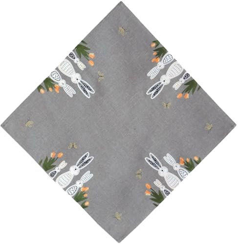 matches21 HOME & HOBBY Tischdecke Andrea 85 x 85 cm Moderne Stickerei & Applikationen Hasen & Blumen Mitteldecke Polyester